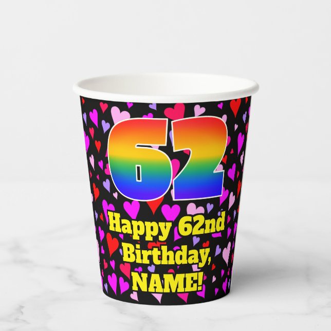 Vasos De Papel 62nd Birthday: Loving Hearts Pattern, Rainbow 62 (Reverso )