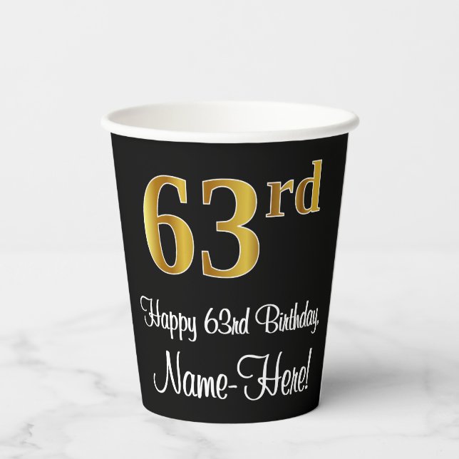 Vasos De Papel 63 Aniversario - Elegante Lujoso Faux Gold Look # (Reverso )