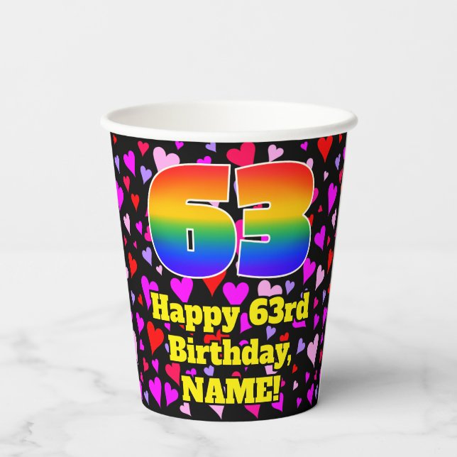 Vasos De Papel 63rd Birthday: Loving Hearts Pattern, Rainbow 63 (Reverso )