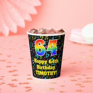Vasos De Papel 64º cumpleaños: Patrón de notas de música divertid