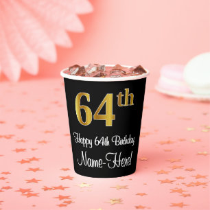 Vasos De Papel 64 Aniversario - Elegante Lujoso Faux Gold Look #