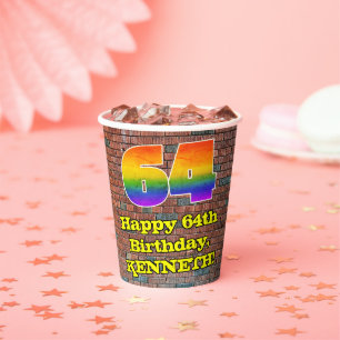 Vasos De Papel 64° cumpleaños: Arcoiris 64 inspirado en graffitis