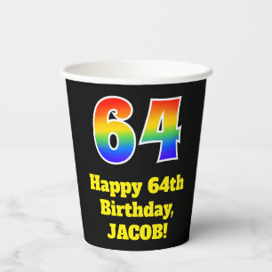 Vasos De Papel 64° cumpleaños: colorido, divertido, emocionante,