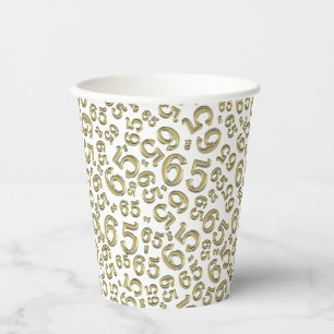 Vasos De Papel 65º Nacimiento Patrón de Número al Azar Oro/Bla