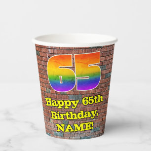 Vasos De Papel 65° cumpleaños: Arcoiris 65 inspirado en graffitis