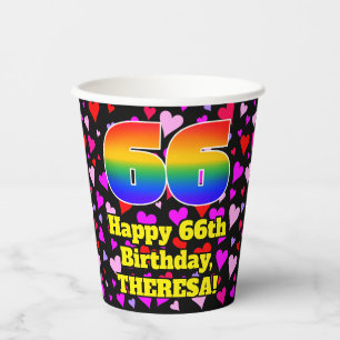 Vasos De Papel 66º cumpleaños: Patrón de corazones amorosos, arco