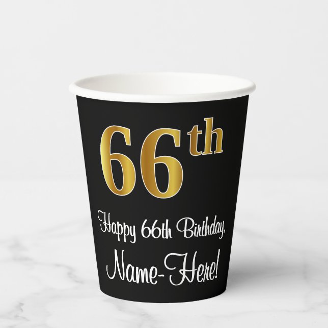 Vasos De Papel 66 Aniversario - Elegante Lujoso Faux Gold Look # (Anverso)