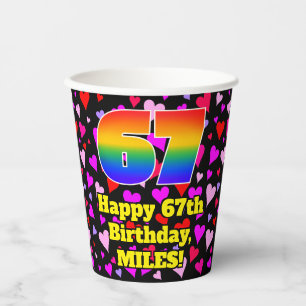 Vasos De Papel 67.º cumpleaños: Patrón de corazones amorosos, arc