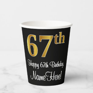 Vasos De Papel 67 Aniversario - Elegante Lujoso Faux Gold Look #