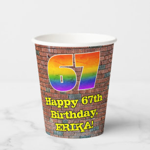 Vasos De Papel 67° cumpleaños: Arcoiris de inspiración divertida