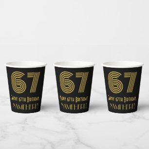 Vasos De Papel 67° cumpleaños: Aspecto inspirado en el Art Deco "