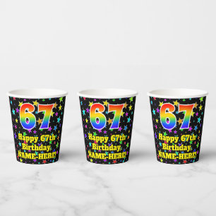 Vasos De Papel 67° cumpleaños: Patrón de estrellas divertidas y a