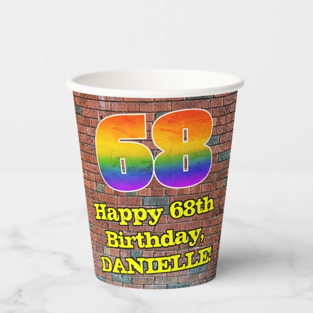 Vasos De Papel 68º cumpleaños: Arcoiris 68 inspirado en graffitis (Anverso)