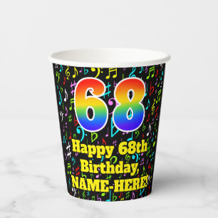 Vasos De Papel 68º cumpleaños: Patrón de notas de música divertid
