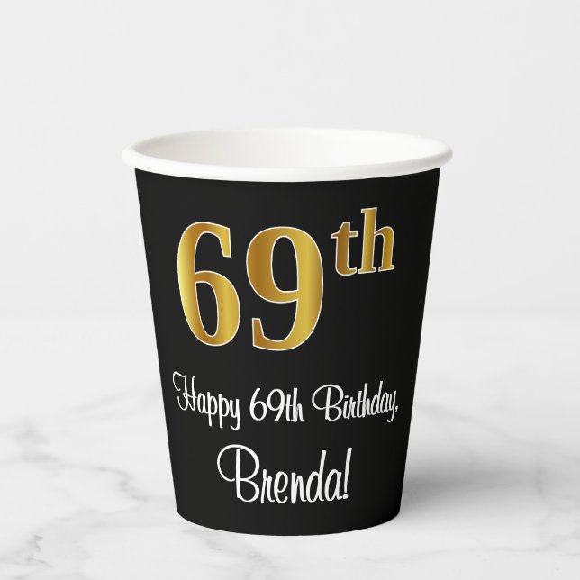 Vasos De Papel 69 Aniversario - Elegante Lujoso Faux Gold Look # (Anverso)