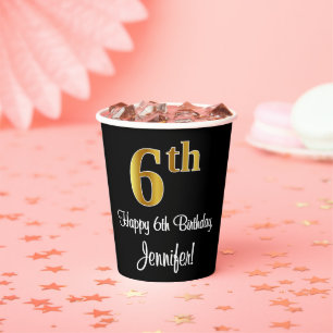 Vasos De Papel 6.º Cumpleaños - Elegante Lujoso Faux Gold Look #