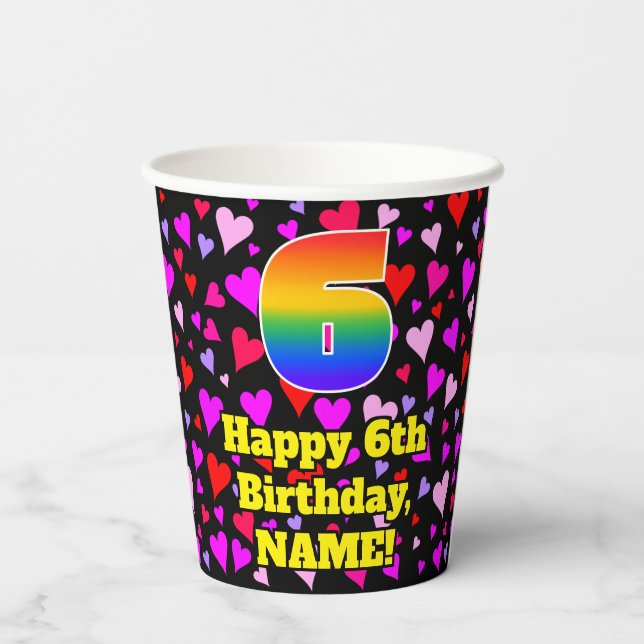Vasos De Papel 6th Birthday: Loving Hearts Pattern, Rainbow 6 (Reverso )