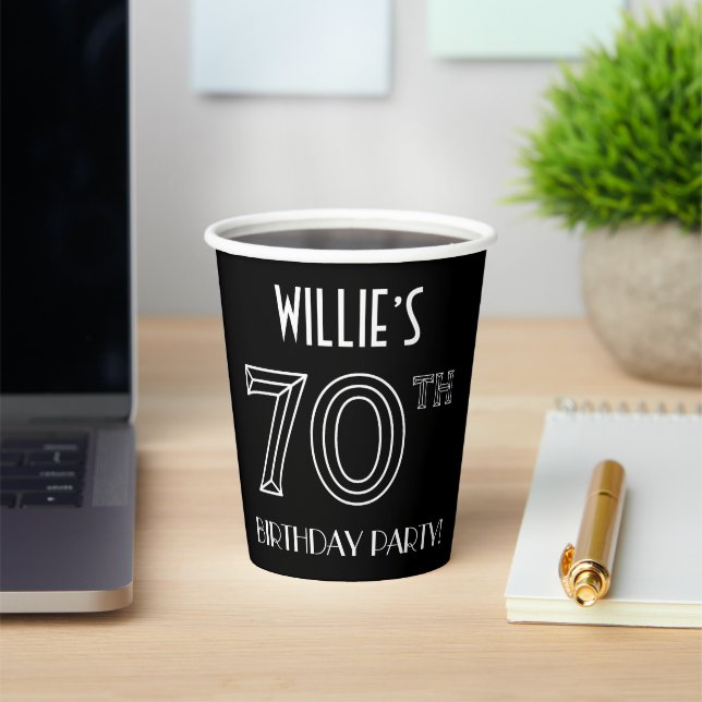 Vasos De Papel 70.ª Fiesta de Cumpleaños: Estilo Art Deco + Nombr (in situ)