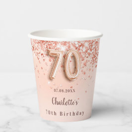 Vasos De Papel 70.º nombre de monograma purpurina de oro rosa de 