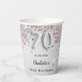 Vasos De Papel 70.º nombre de purpurina rosa plateado
