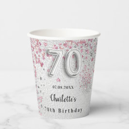 Vasos De Papel 70.º nombre de purpurina rosa plateado