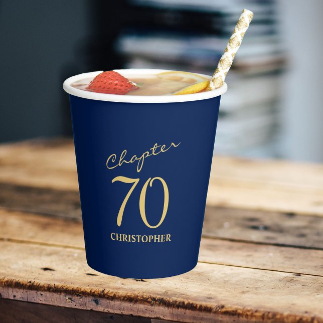 Vasos De Papel 70 aniversario Capítulo 70 Oro Azul (Personalized 70th Birthday Chapter 70 Blue Gold Paper Cups
)