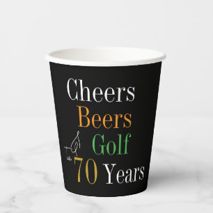 Vasos De Papel 70 Años de Golf Saludos Cerveza Fiesta de Oro Negr
