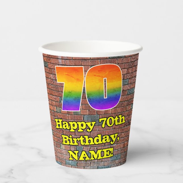 Vasos De Papel 70° cumpleaños: Arcoiris 70 inspirado en graffiti  (Anverso)