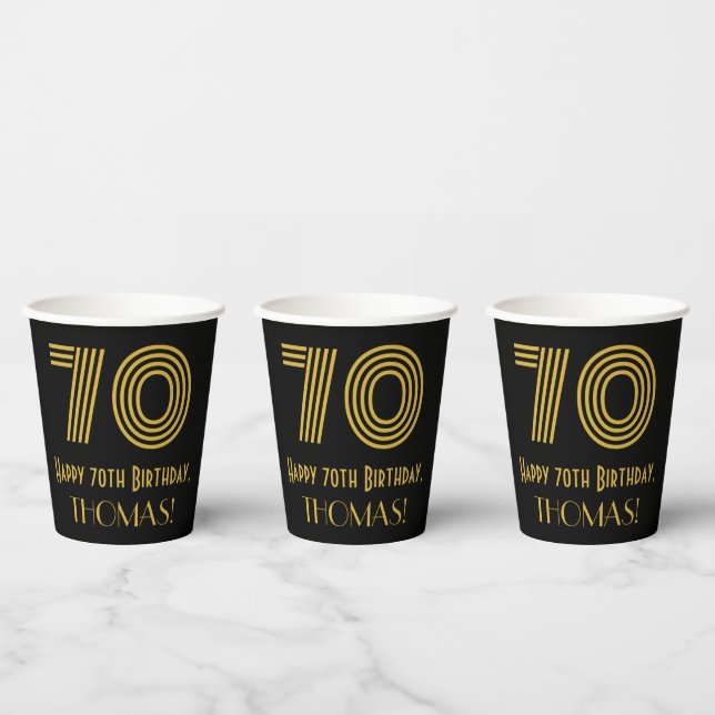 Vasos De Papel 70° cumpleaños: Aspecto inspirado en el Art Deco " (Multi)