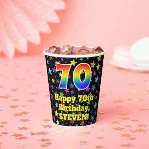 Vasos De Papel 70° cumpleaños: Patrón de estrellas divertidas y a