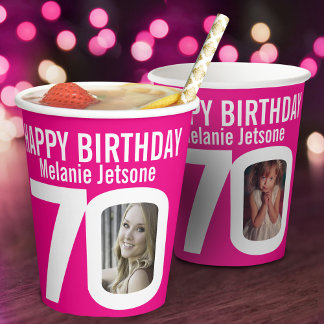 Vasos De Papel 70 personalizado de cumpleaños dos foto rosa blanc