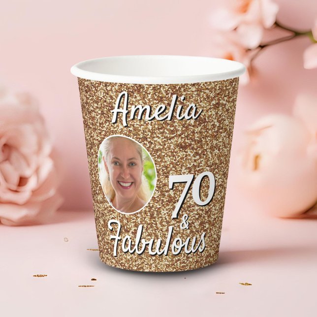 Vasos De Papel 70 y Fabulous Gold Purpurina 70th Birthday Photo (Subido por el creador)