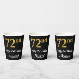 Vasos De Papel 72 Aniversario - Elegante Lujoso Faux Gold Look #