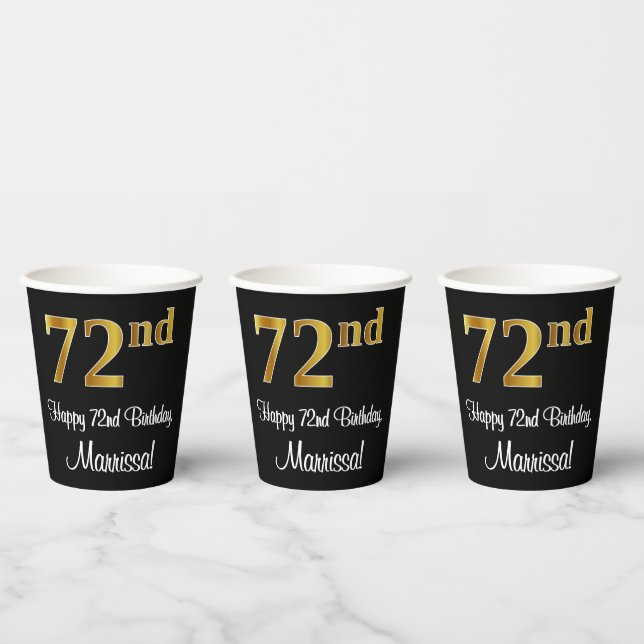 Vasos De Papel 72 Aniversario - Elegante Lujoso Faux Gold Look # (Multi)