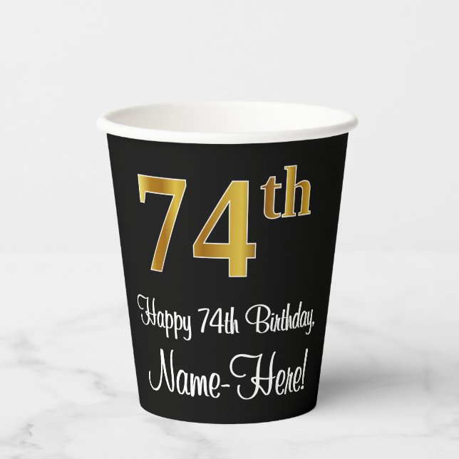 Vasos De Papel 74 Aniversario - Elegante Lujoso Faux Gold Look # (Anverso)