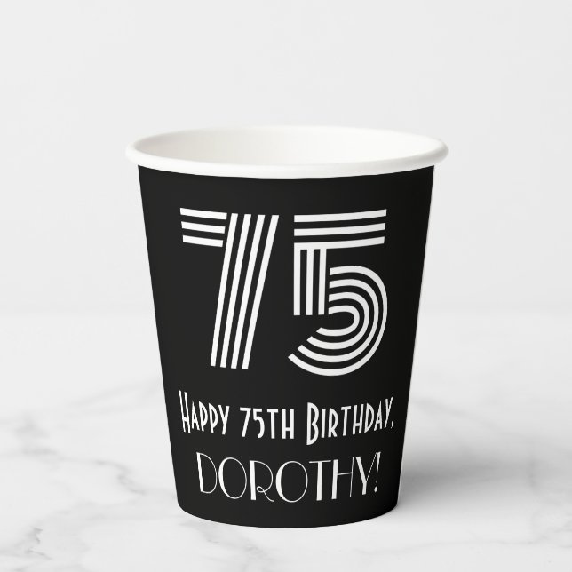 Vasos De Papel 75º cumpleaños — Aspecto inspirado en el Art Deco  (Reverso )