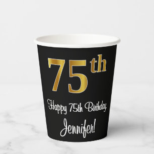 Vasos De Papel 75 Aniversario - Elegante Lujoso Faux Gold Look #