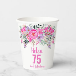 Vasos De Papel 75 años tazas de papel floral rosa