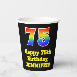 Vasos De Papel 75 cumpleaños: Colorido, Divertido, Emocionante, A