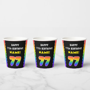 Vasos De Papel 77º cumpleaños: arcoiris colorido # 77, nombre per
