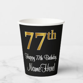 Vasos De Papel 77 Aniversario - Elegante Lujoso Faux Gold Look #