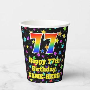 Vasos De Papel 77° cumpleaños: Patrón de estrellas divertidas y a