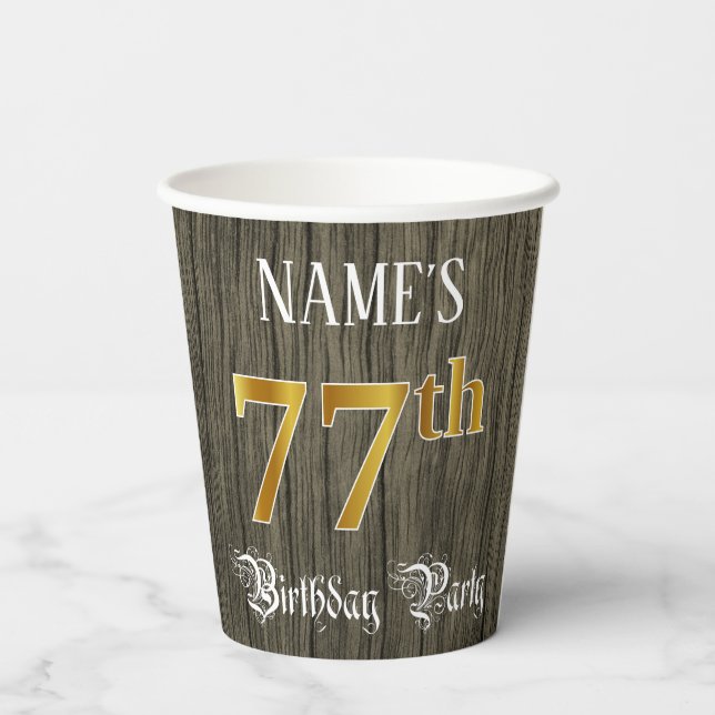Vasos De Papel 77th Birthday Party — Faux Gold & Faux Wood Looks (Reverso )