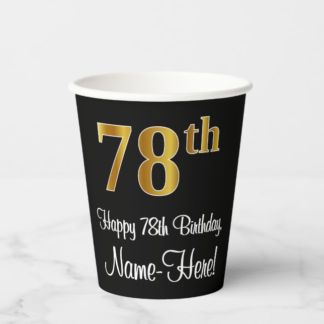 Vasos De Papel 78 Aniversario - Elegante Lujoso Faux Gold Look # (Anverso)
