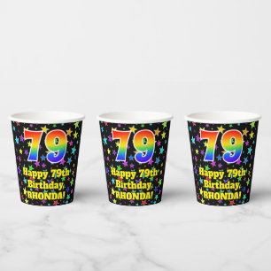Vasos De Papel 79º cumpleaños: Patrón de estrellas divertidas y a