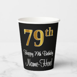 Vasos De Papel 79 Aniversario - Elegante Lujoso Faux Gold Look #