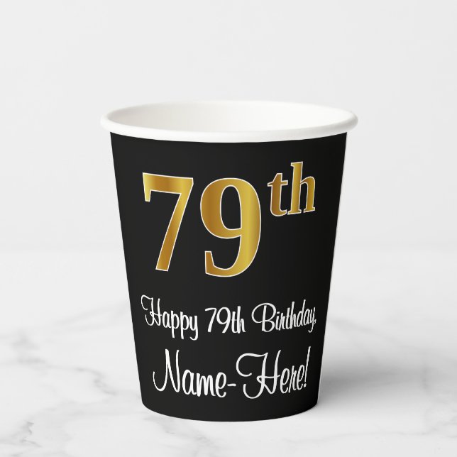 Vasos De Papel 79 Aniversario - Elegante Lujoso Faux Gold Look # (Reverso )