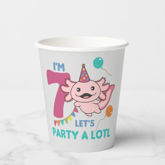 Vasos De Papel 7.º cumpleaños Axolotl Axolotl de 7 años Sweet Axo (Anverso)