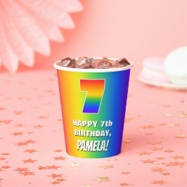 Vasos De Papel 7.º cumpleaños: Colorido, divertido patrón arcoiri