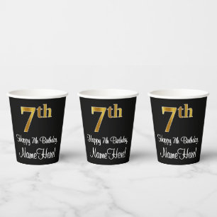 Vasos De Papel 7 Aniversario - Elegante Lujoso Faux Gold Look #